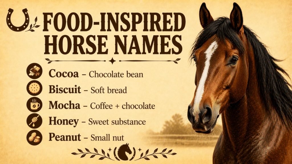 Home 27 Food-Inspired Names like biscuit and honey for cute horses , they can be used for male and female.