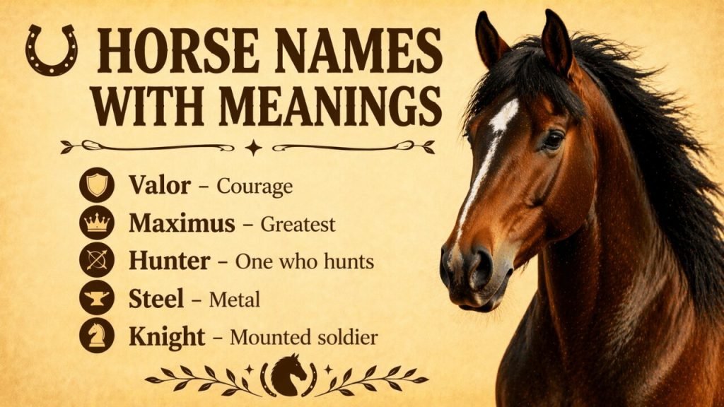 Home 28 Horse Names with Meanings for stable horse names.