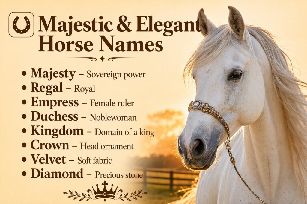 Home 18 Majestic & Elegant Horse Names for bay horses and colored horses.