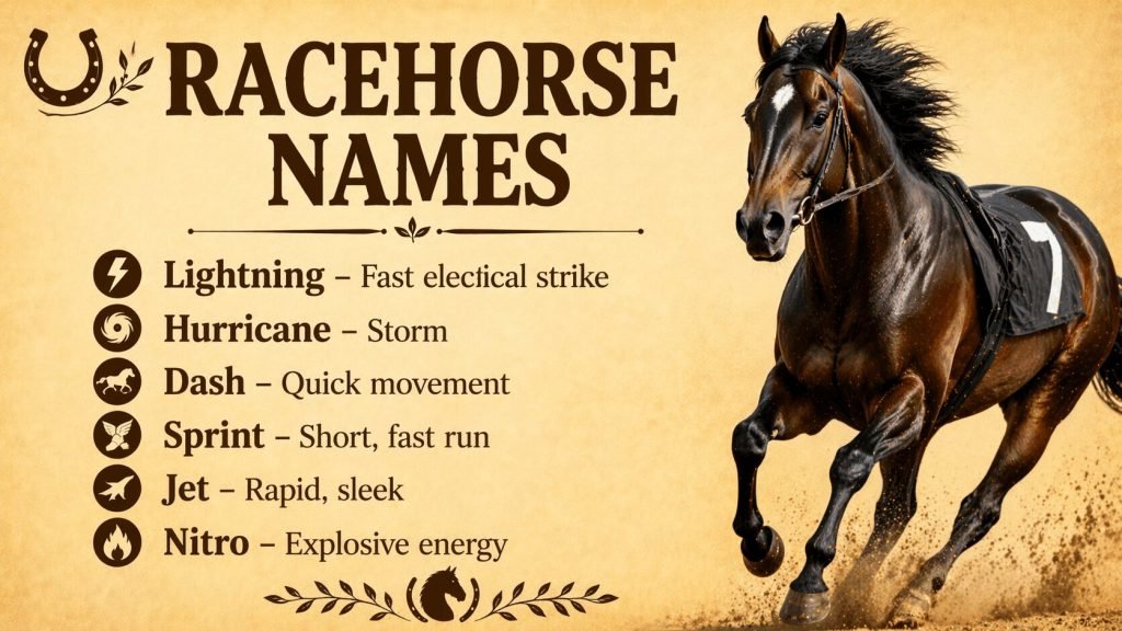Home 26 Racehorse Names for stable or registered horses, this image cantain 20 names for racehorse names