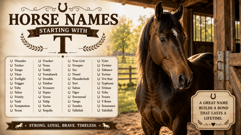 In this guide I've covered horse names starting with T across seven categories, included name origins and honest guidance on when each name works and when it doesn't, and added a section specifically on temperament-based naming that no other article in this space currently covers.